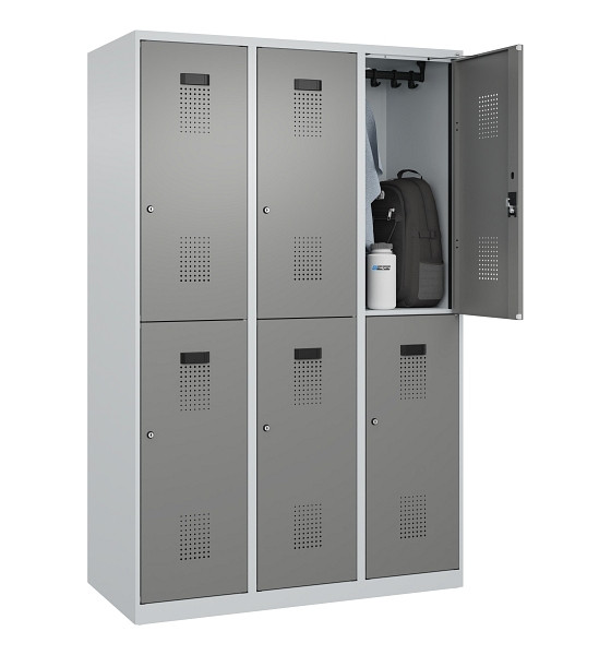 C+P Doppelstöckiger Spind Evolo PLUS, 6 Fächer, 1850x1200x500mm, 7035/0004, Zylinderschloss, 049300-32 S10041