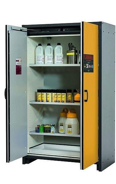 asecos Sicherheitsschrank Q-CLASSIC-30, Q30.195.116.FU.WDC in sicherheitsgelb RAL 1004 mit 3x Fachboden (Stahlblech), 34659-060-34759