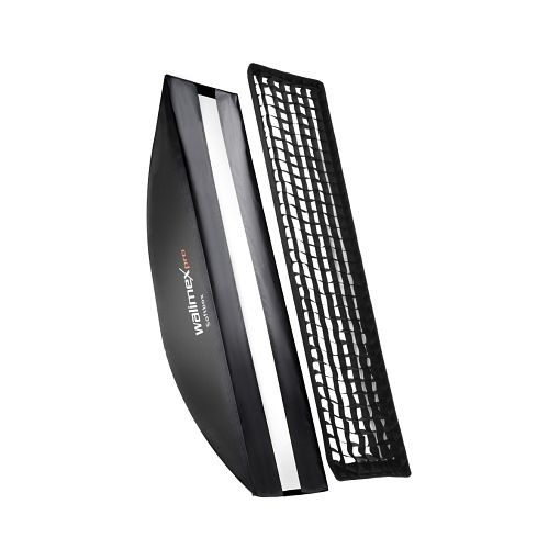 Walimex pro Softbox PLUS Orange Line 22x90, mit Grid und Stripmaske, inkl. Front- und Zwischendiffusor sowie Transporttasche, 1018804