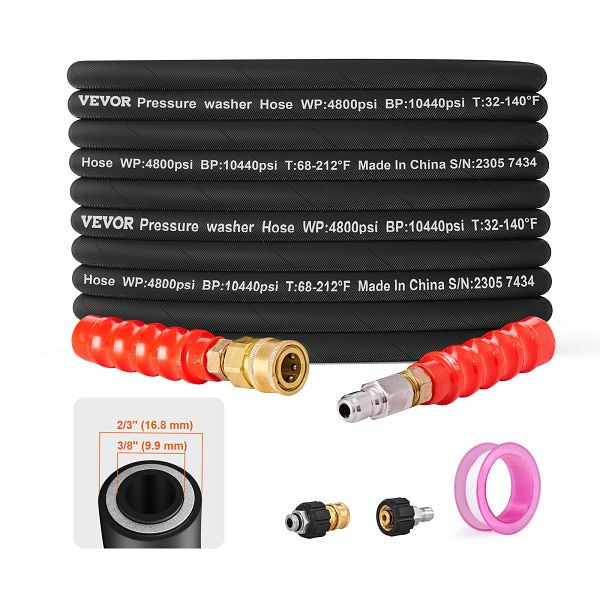 VEVOR 100FT 4800 PSI Hochdruckreinigerschlauch 3/8" Schnellanschluss, GYQXRG100FT3TSQ9MV0