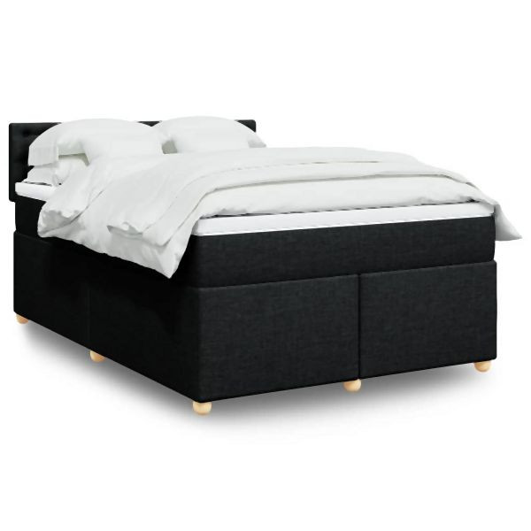 vidaXL Boxspringbett mit Matratze Schwarz 160x200 cm Stoff, 3289047