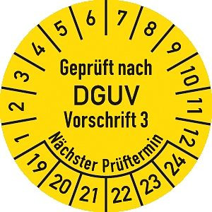 Moedel Prüfplakette Geprüft nach DGUV V3..., 2019-2024, Folie, Ø 20 mm, VE: 500 Stück/Rolle, 99902