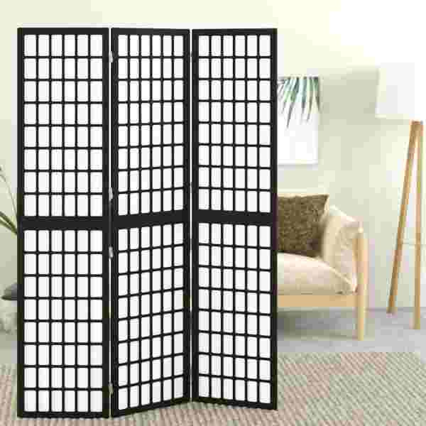 vidaXL 3-tlg. Paravent Japanischer Stil Faltbar 120x170 cm Schwarz, 352079