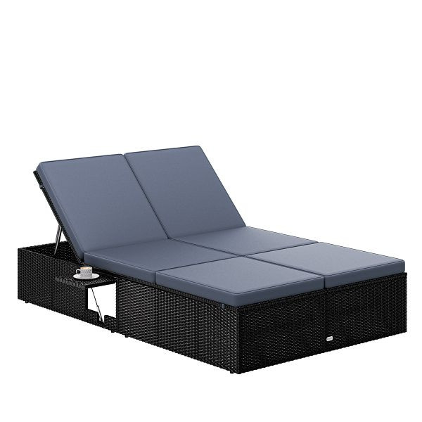 casaria Polyrattan Gartenliege Schwarz/Anthrazit 200x115x33cm, 996913