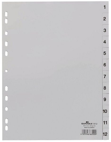 DURABLE Zahlenregister, PP, 1, 12, grau, A4, 12 Blatt, 6512 10