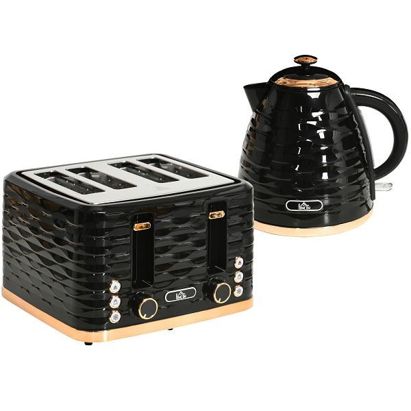 HOMCOM 2-in-1 Toaster und Wasserkocher Set, 7 Bräunungsstufen, Auftau- und Aufwärmfunktion, Schwarz, 800-162V90BK