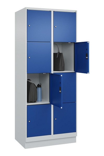 C+P Schließfachschrank Evolo PLUS, mit Sockel, 8 Fächer, 1950x800x500mm, 7035/50, Frontfarbe RAL 5010 Enzianblau, 049020-224 S10006