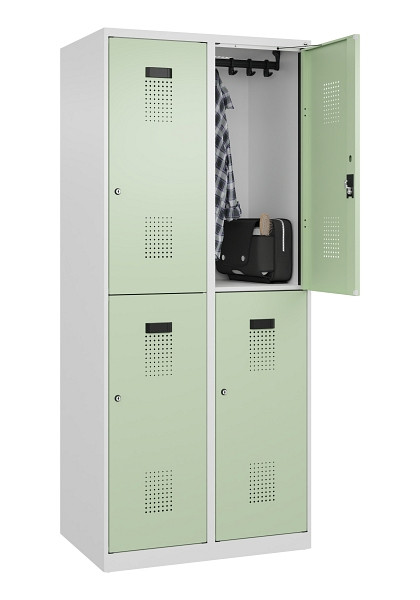 C+P Doppelstöckiger Spind Evolo PLUS, 4 Fächer, 1850x800x500mm, 9016/6019, Zylinderschloss, 049300-22 S10046