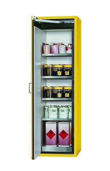 asecos Sicherheitsschrank S-CLASSIC-90, S90.196.060.WDAS in sicherheitsgelb RAL 1004 mit 4x Fachboden (Edelstahl), 30228-002-30258