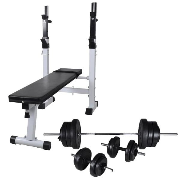 vidaXL Hantelbank mit Ablage, Langhantel und Kurzhantel Set 60,5 kg, 275361