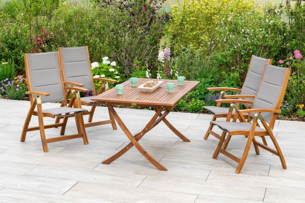 Merxx Acapulco Set 5-teilig, 4 Acapulco Klappsessel, gepadded, Rückenlehne 5-fach vestellbar, 1 Klapptisch, 160 x 90 cm, 50122-309