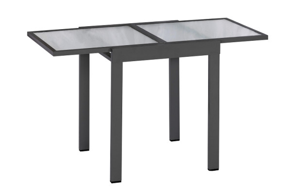 Merxx Balkonausziehtisch, 65 (130) x 65 cm, graphitfarbenes Gestell, matte Glasplatte, Aluminiumgestell, 26441-217