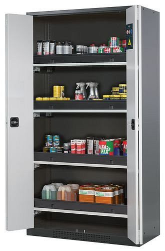 asecos Chemikalienschrank Systema-T CS-104F, Korpus anthrazit, Falttüren grau, inkl. 4 Tablarauszüge, 202710
