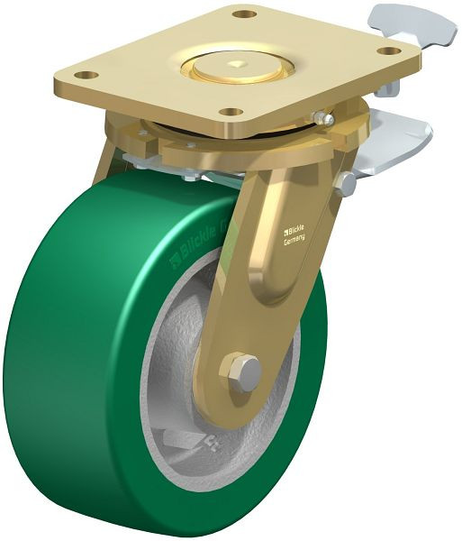 Blickle LS-GST 202K-ST-RI4 Stahlgeschweißte Schwerlast-Lenkrolle, schwere Drehkranz-Ausführung mit Feststeller, Blickle Softhane®, Grün, 852431