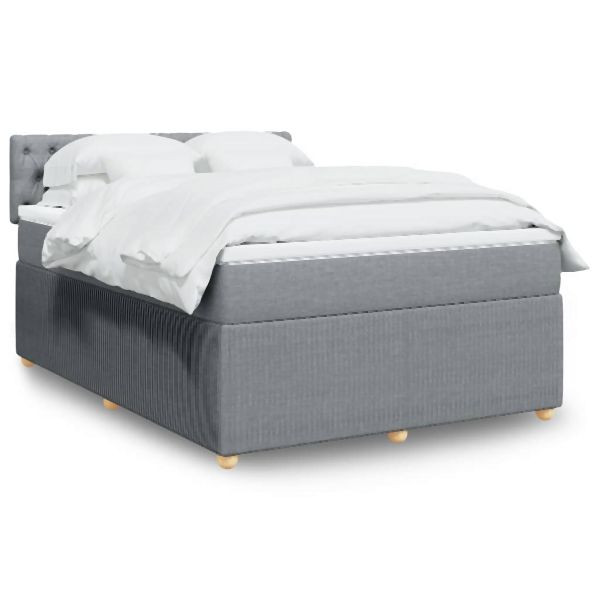 vidaXL Boxspringbett mit Matratze Hellgrau 140x200 cm Stoff, 3289786