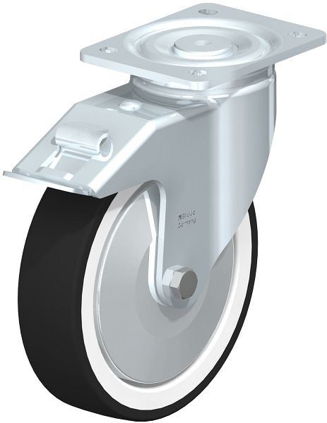 Blickle LH-POTH 200R-FI-FA Stahlblech-Lenkrolle, Schwerlast-Ausführung, mit Anschraubplatte & Feststeller, Thermoplastisches Polyurethan, Grau, 750134