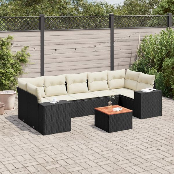 vidaXL 8-teilig Garten-Sofagarnitur mit Kissen Schwarz Poly Rattan, 3257687