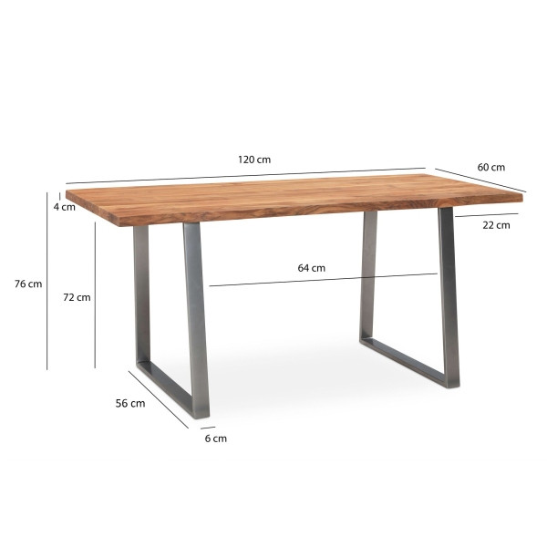 Wohnling Schreibtisch 120x60x76 cm Akazie Massivholz/Metall Computertisch, Bürotisch mit Trapezbeinen in Chrom, Holztisch Arbeitszimmer, WL7.266