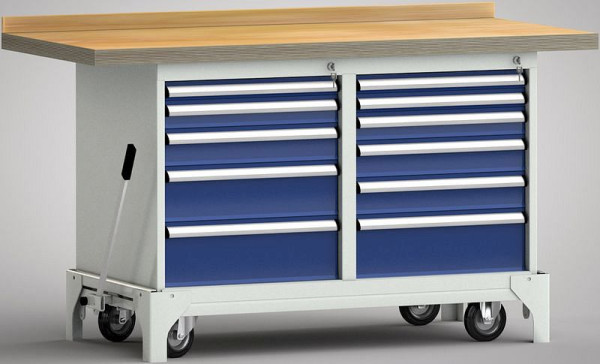 KLW Fahrbare Profi-Werkbank - 1500 x 700 x 871 mm L x B x H, L: 50EA/75EA/100EA/150EA/175EA, R: 2x50EA/75EA/2x100EA/175EA, WP782N-1500M45-E7030