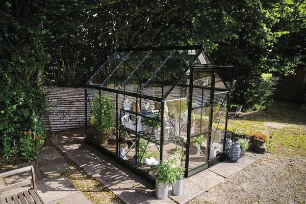 Halls Gewächshaus ICON 6, 4.9 m² Schwarz mit 3 mm Blankglas, HR01090
