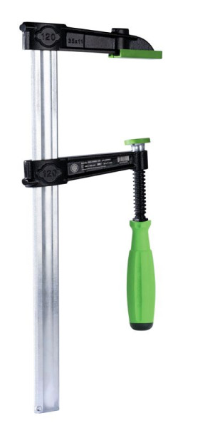 KUKKO Schwerer Temperguss-Schraubknecht VIRIDIS mit 2K-Komfortgriff, max. 2.200 mm Spannweite, 120 mm Ausladung, 493P2200-120