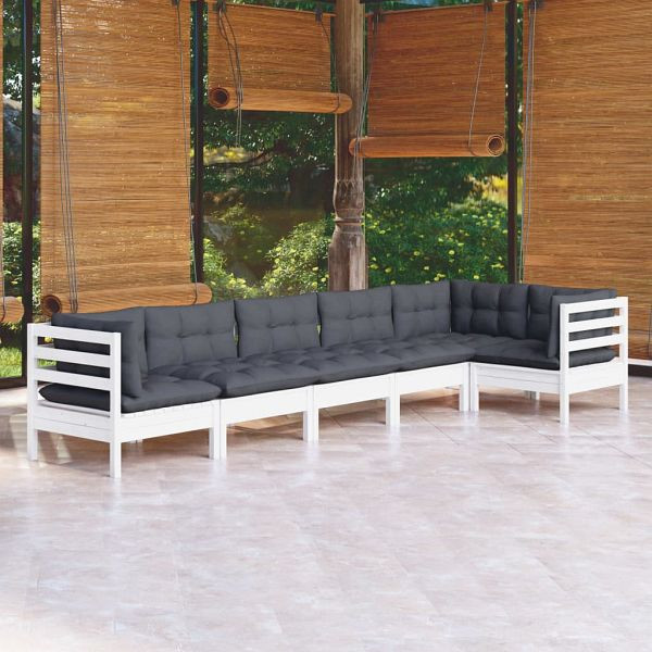vidaXL 6-teilig Garten-Lounge-Set mit Kissen Weiß Kiefernholz, 3096395