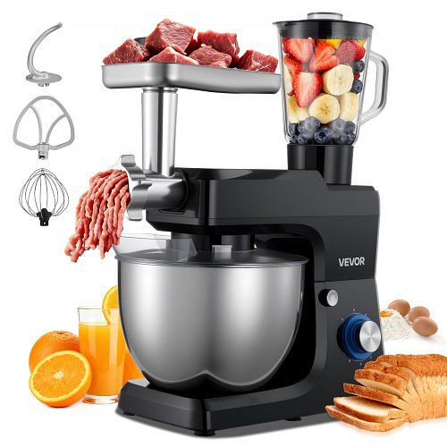 VEVOR Küchenmaschine 1500W, Edelstahlschüssel (7,8L) & Mixbecher (1,5L), 6+P Geschwindigkeiten, inkl. Knethaken & Schneebesen, DGNTMSJBJ8LWC6UNU001V2