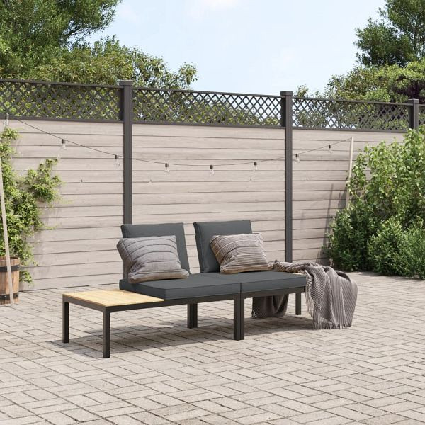 vidaXL 2-teilig Garten-Sofagarnitur mit Kissen Schwarz Aluminium, 3283705