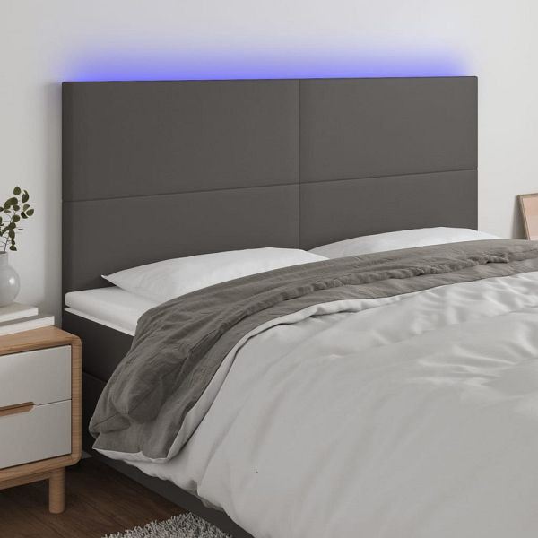 vidaXL LED Kopfteil Grau 180x5x118/128 cm Kunstleder, 3122250