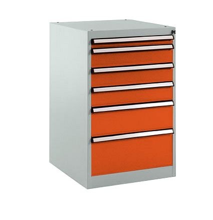 Manuflex Schubfachschrank BASETEC Stationär, Nutzhöhe 700 mm mit 6 Schubfächern, in rotorange RAL 2001, SP1107.2001