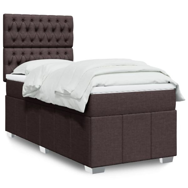 vidaXL Boxspringbett mit Matratze Dunkelbraun 100x200 cm Stoff, 3293889