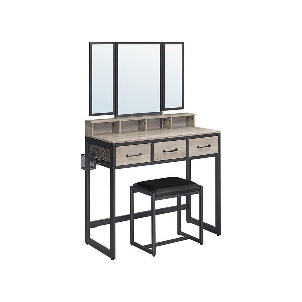 VASAGLE Schminktisch-Set mit Klappspiegel Greige-Schwarz, RVT004B02