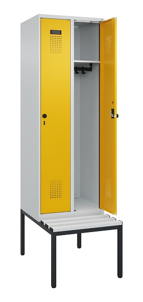 C+P Spind Evolo PLUS, 2 Abteil, 2120x600x815mm, 7035/1004, Drehriegel, Sitzfläche Kunststoff, Sitzbank, 0490507-20 S10054