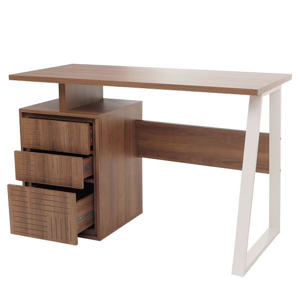 Mendler Schreibtisch HWC-O32, Bürotisch Computertisch Arbeitstisch, Schublade, Melamin Holz, 77x118x58cm, braun, 111904+111905