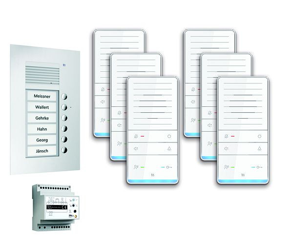 TCS Türkontrollsystem audio:pack UP für 6 Wohneinheiten, mit Außenstation PUK 6 Klingeltasten, 6x Freisprecher ISW5031, Steuergerät BVS20, PAUF061/001