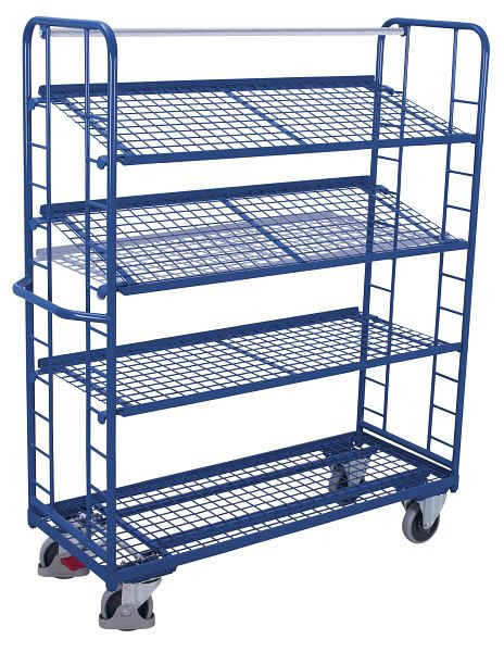 VARIOfit Etagenwagen mit 4 Drahtgitterböden, Außenmaße: 1.510 x 550 x 1.815 mm, RAL 5010 enzianblau, sw-540.212