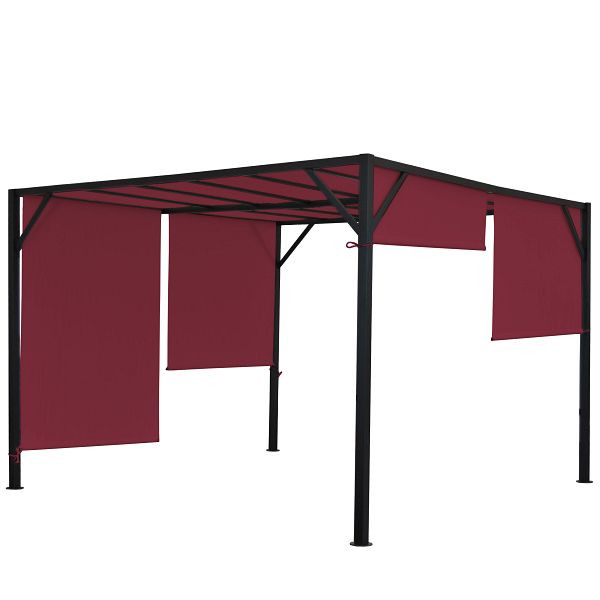 Mendler Pergola Baia, Garten Pavillon Terrassenüberdachung, stabiles 6cm-Stahl-Gestell + Schiebedach bordeaux-rot, 3x3m, 75857+75854
