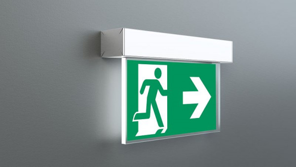 RP-Technik Aluminium Rettungszeichenleuchte Universal, Einzelbatterie + Selbsttestfunktion, 3h, inkl. Piktoset 4,6 W, ASMU013SC