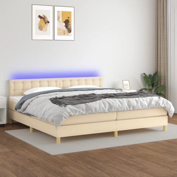 vidaXL Boxspringbett mit Matratze & LED Creme 200x200 cm Stoff, 3134066