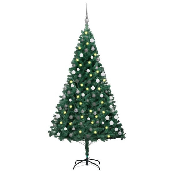 vidaXL Künstlicher Weihnachtsbaum mit Beleuchtung & Kugeln Grün 150 cm, 3077707