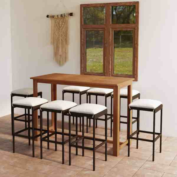 vidaXL 9-tlg. Gartenbar-Set mit Kissen Braun, Polyester, 3068013
