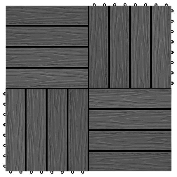 vidaXL Terrassenfliesen 11 Stück Tief Geprägt WPC 30x30cm 1 qm Schwarz, 45036