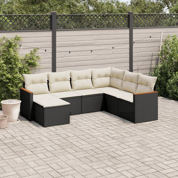 vidaXL 7-teilig Garten-Sofagarnitur mit Kissen Schwarz Poly Rattan, 3226203