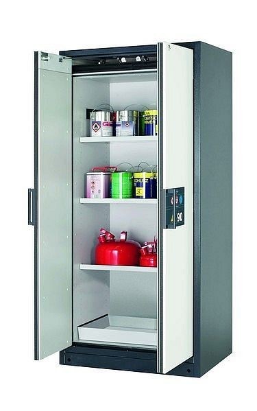 asecos Sicherheitsschrank Q-CLASSIC-90, Q90.195.090 in reinweiß RAL 9010 mit 3x Fachboden (Stahlblech), 30041-050-30045