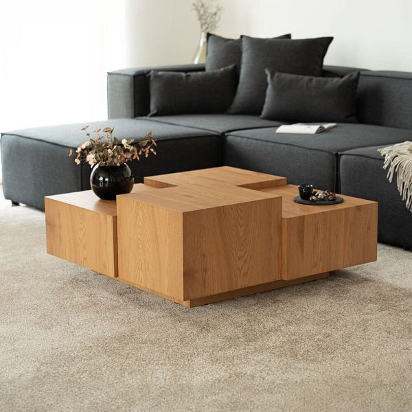 HOME DELUXE Couchtisch mit Schwebeeffekt NAYELI, 96 x 96 cm Hellbraun, 56051