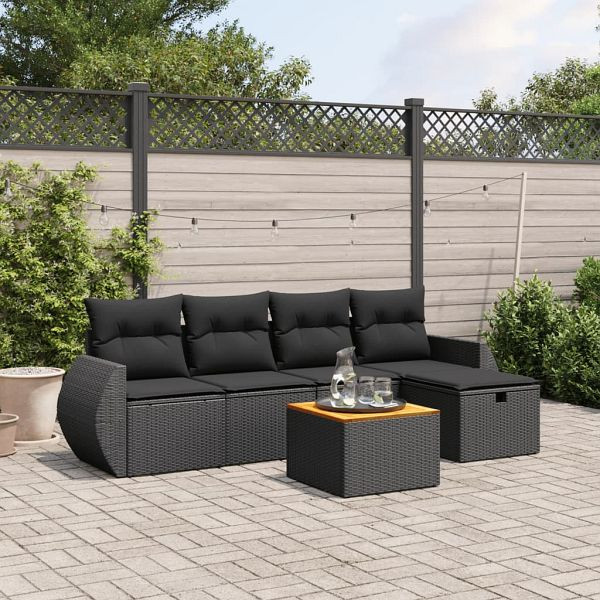 vidaXL 6-teilig Garten-Sofagarnitur mit Kissen Schwarz Poly Rattan, 3265052