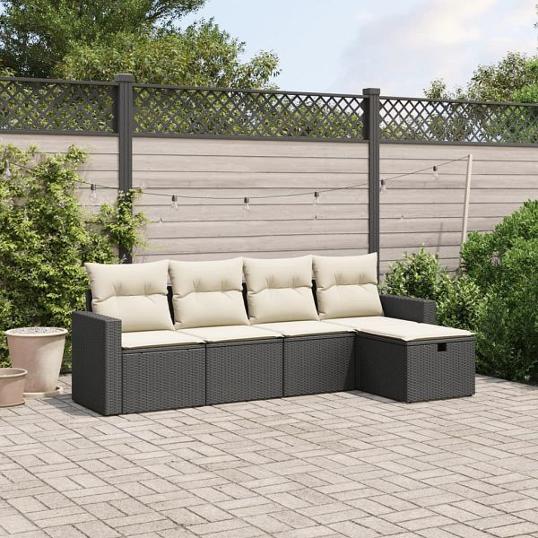 vidaXL 5-teilig Garten-Sofagarnitur mit Kissen Schwarz Poly Rattan, 3263462