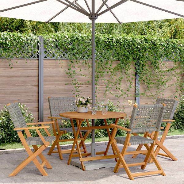 vidaXL 5-tlg. Garten-Essgruppe Grau Poly Rattan und Massivholz, 3281815