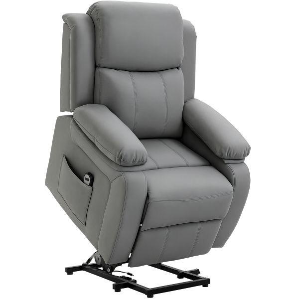 HOMCOM Elektrischer Aufsteh-Sessel, Fernbedienung, Kunstleder-Bezug, Polstersessel mit Aufsteh-Funktion, Grau, 713-092V90GY