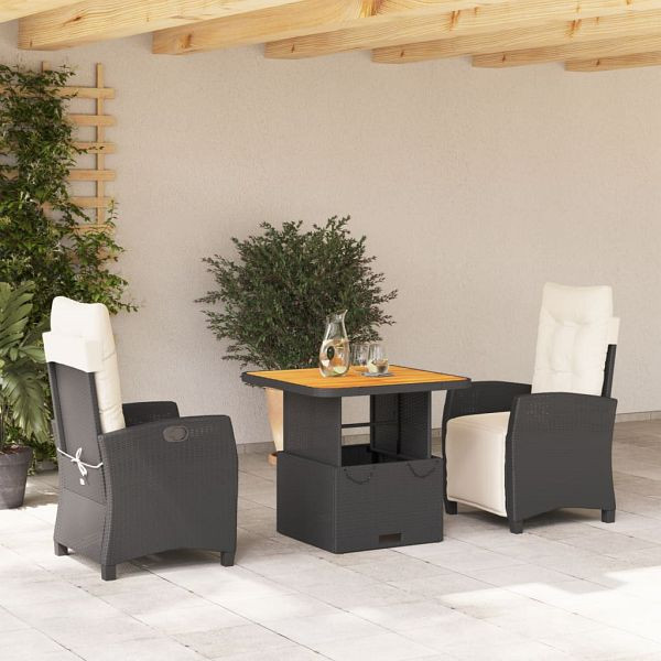 vidaXL 3-teilig Garten-Essgruppe mit Kissen Schwarz Poly Rattan, 3277375